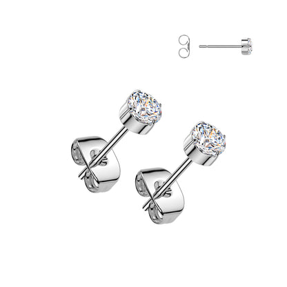 Titanium Prong Set CZ Stud Earrings 20G 6mm - Pair - photo 3