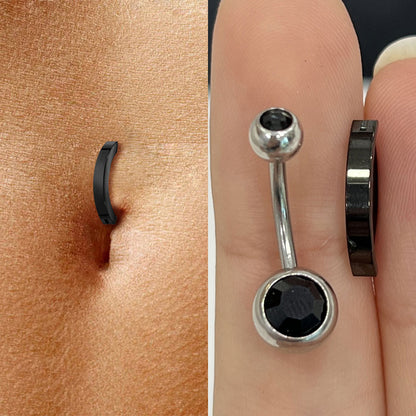 Titanium Black Hinged Belly Ring 14G 12mm with CZ - 2 Pack - photo 2