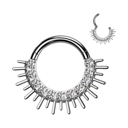 Titanium Hinged Septum Ring 16G 8mm & 10mm with CZ Spike - photo 6