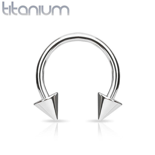 Titanium 16 & 14 Gauge Horseshoe Circular Barbell with Spike End - photo 2