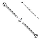 Titanium 14 Gauge Square CZ Industrial Barbell