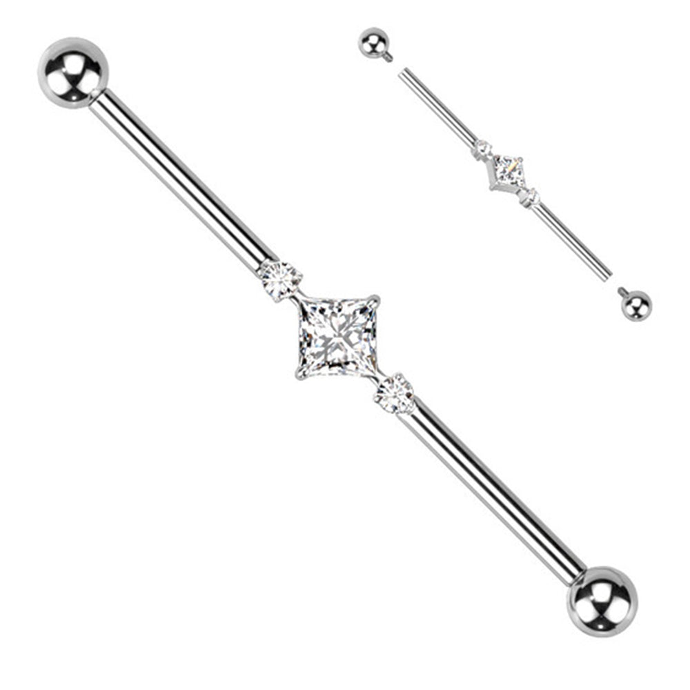 Titanium 14 Gauge Square CZ Industrial Barbell