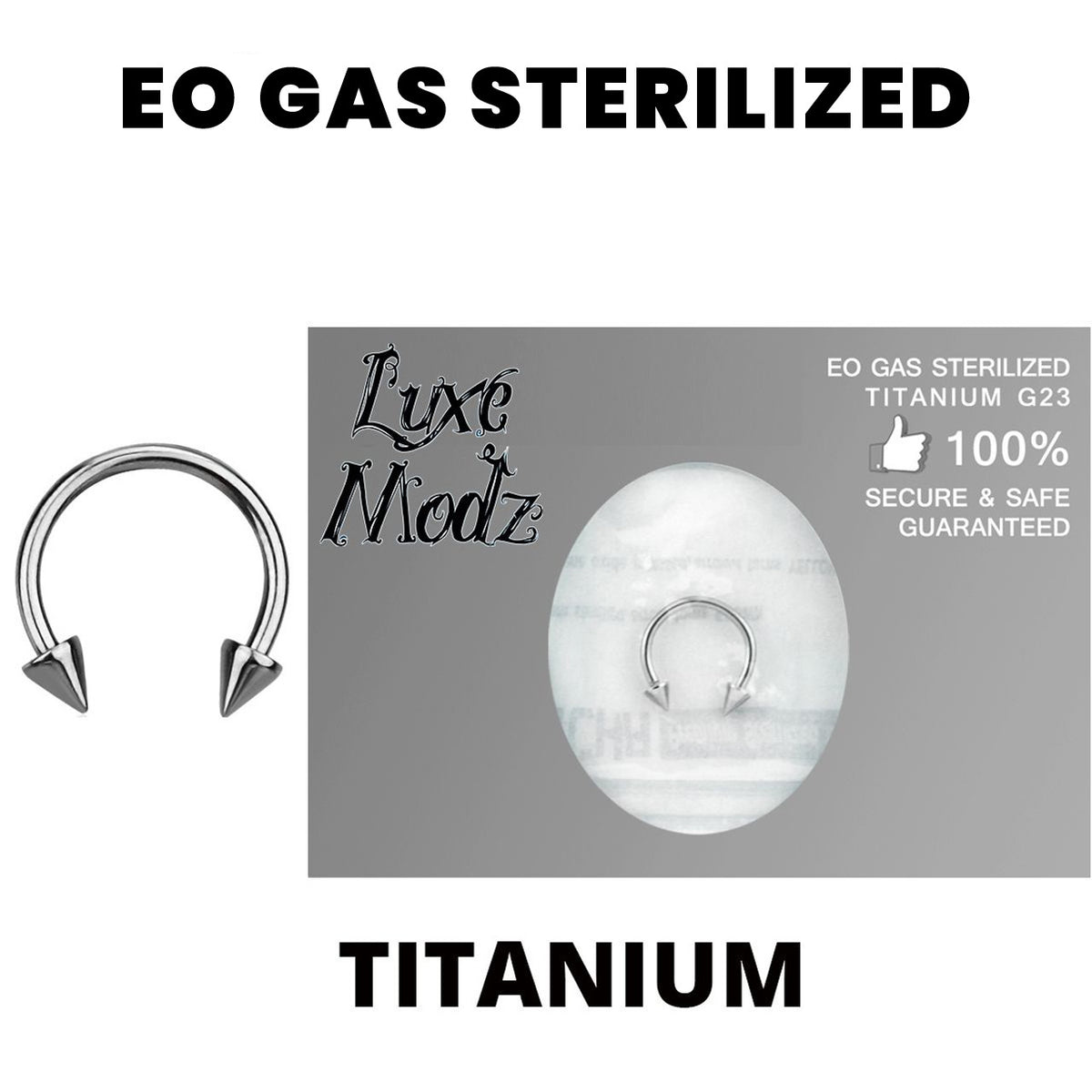 Titanium 16 Gauge Sterilized Spike Horseshoe Circular Barbell