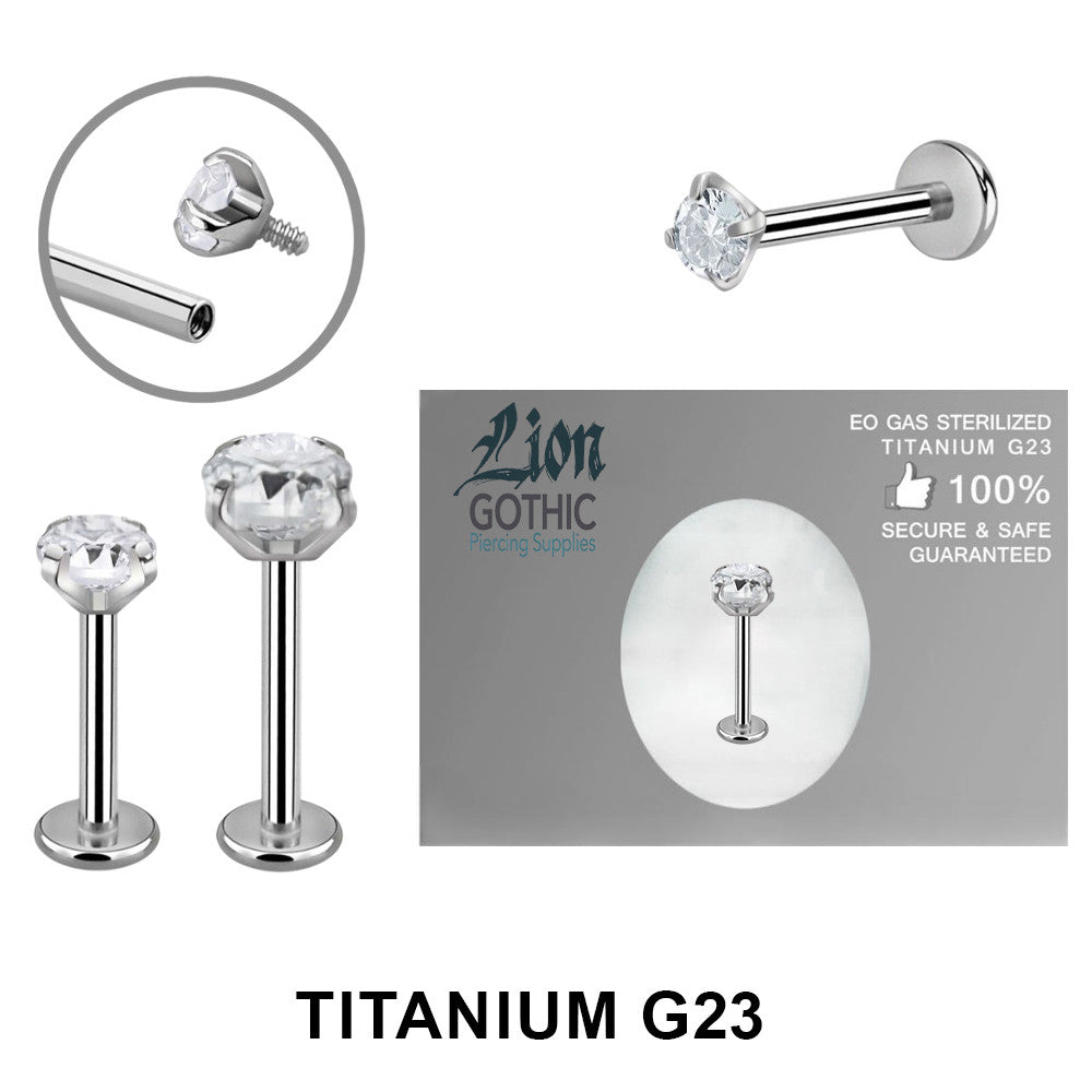 Titanium 16 Gauge Sterilized CZ Labret Studs