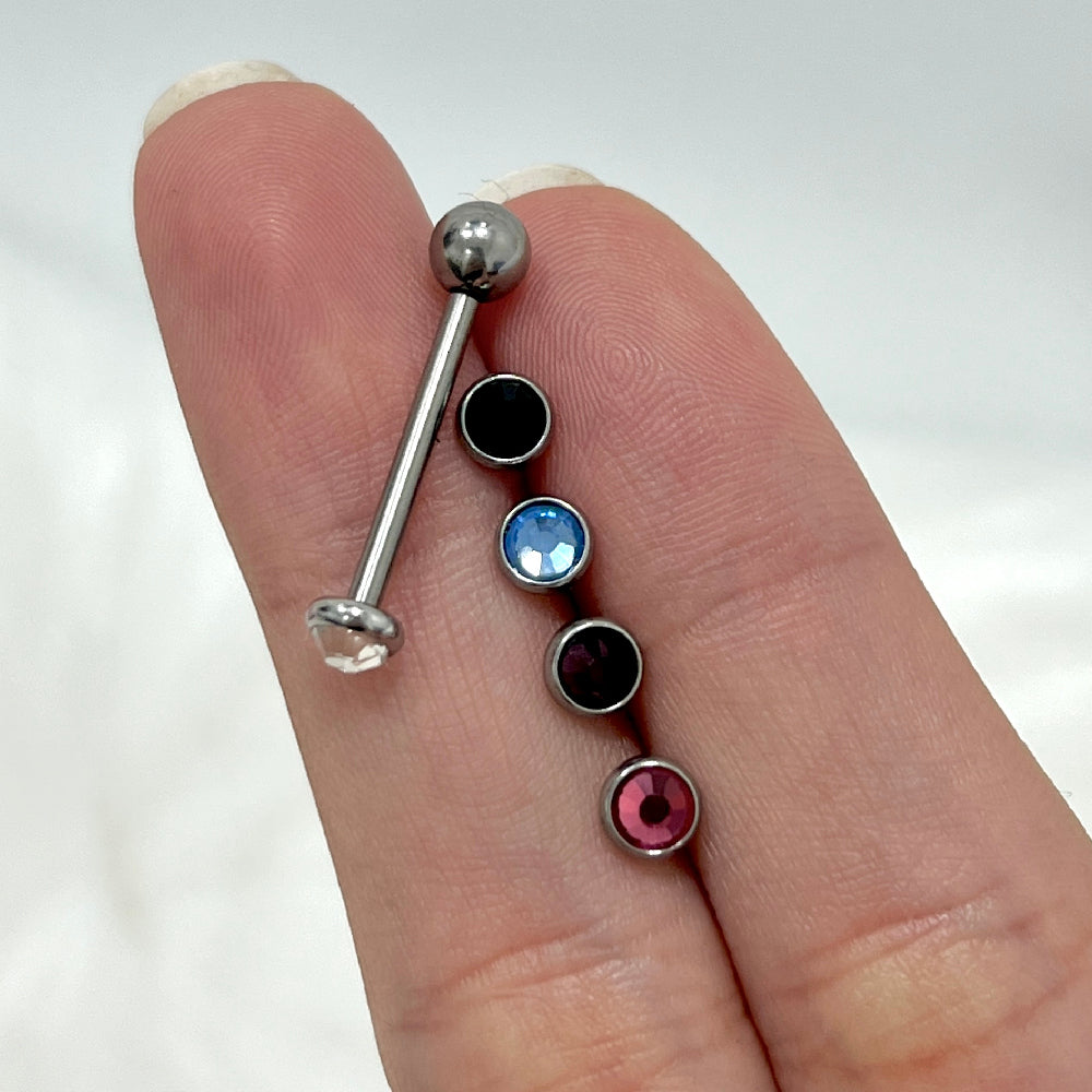 Titanium Tongue Barbell 14G 14mm & 16mm with Bezel CZ Top - photo 4