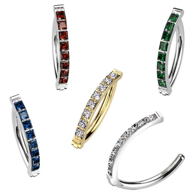 Titanium Hinged Belly Ring 14G 10mm with Square CZ - 4 Colors