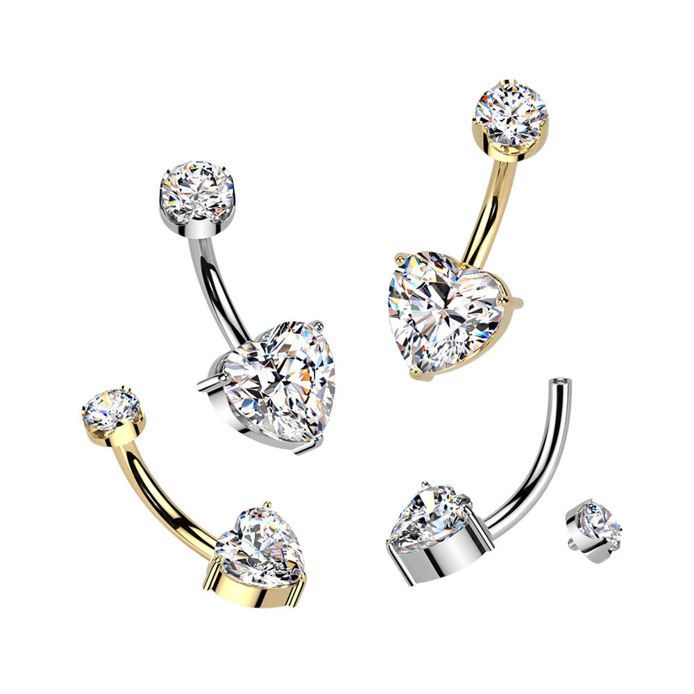 Titanium Belly Ring 14G 10mm with Gold Plated Trinity Heart CZ - photo 3