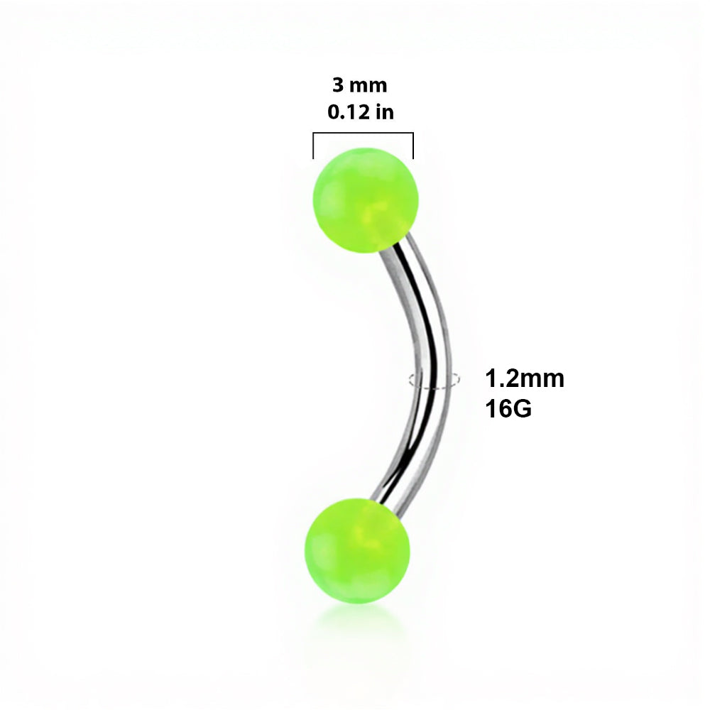 Titanium Curved Eyebrow Barbell 16G with Glow Ball Ends - photo 2