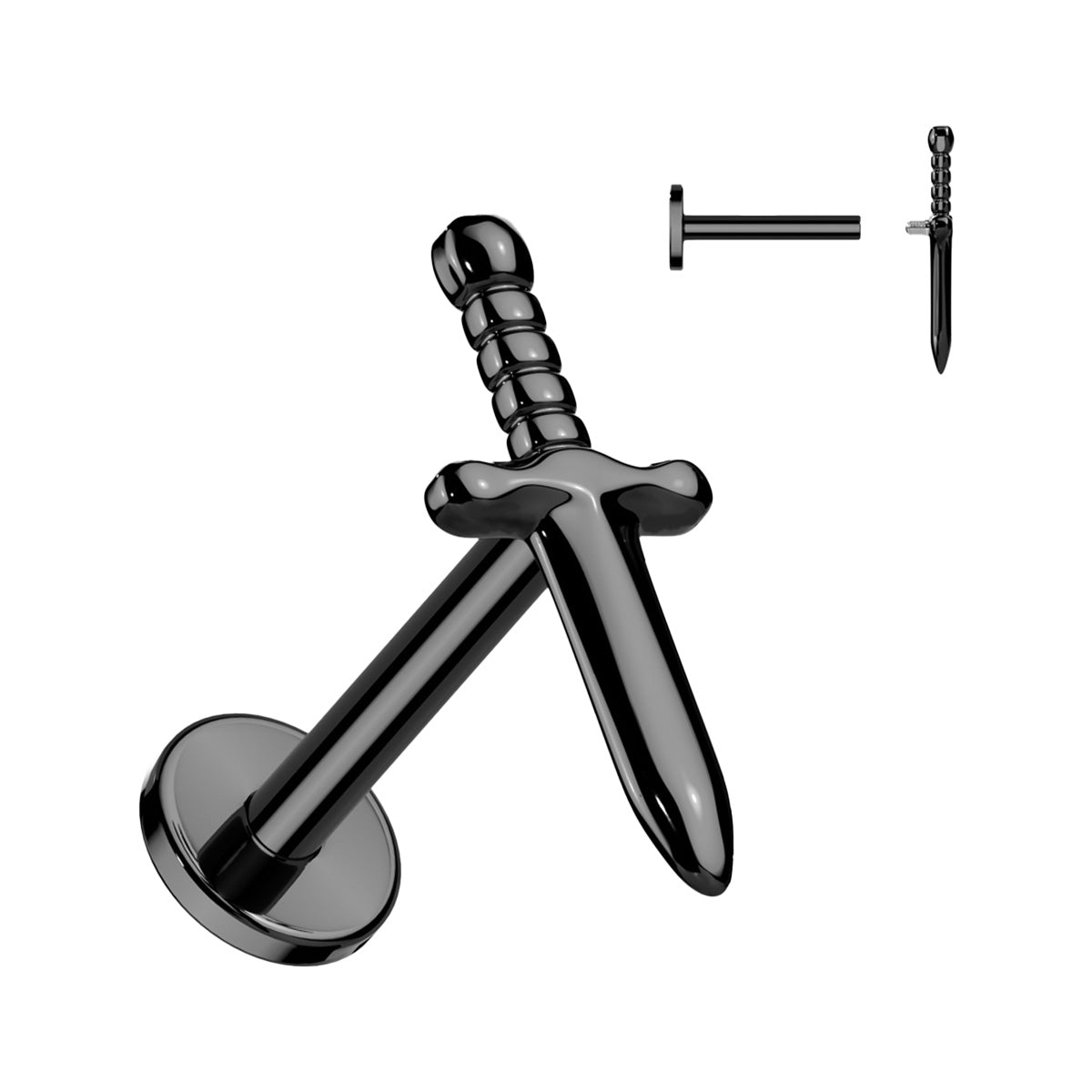 Titanium Flat Back Labret Stud 16G 6mm & 8mm with Dagger Top - photo 6