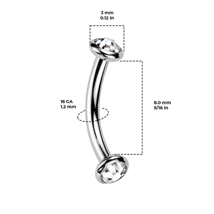 Titanium Curved Eyebrow Barbell 16G 8mm with CZ - photo 2