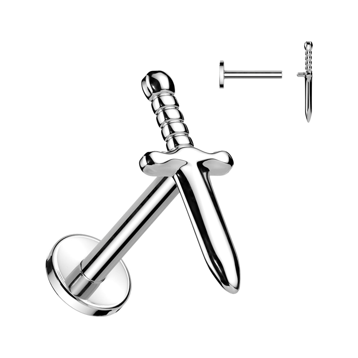 Titanium Flat Back Labret Stud 16G 6mm & 8mm with Dagger Top - photo 7