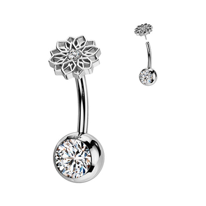 Titanium Belly Ring 14G 10mm with Lotus Flower CZ - photo 5