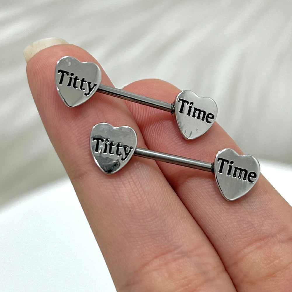 Surgical Steel 14 Gauge Nipple Barbells with Sexy Letter Heart - Pair - photo 11