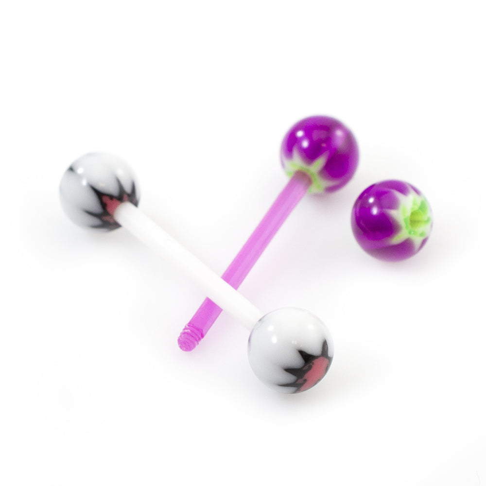 Acrylic 14 Gauge Tongue Barbells with Pot Leaf Design - Pair - photo 2