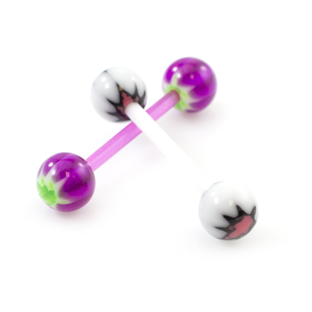 Acrylic 14 Gauge Tongue Barbells with Pot Leaf Design - Pair - photo 3