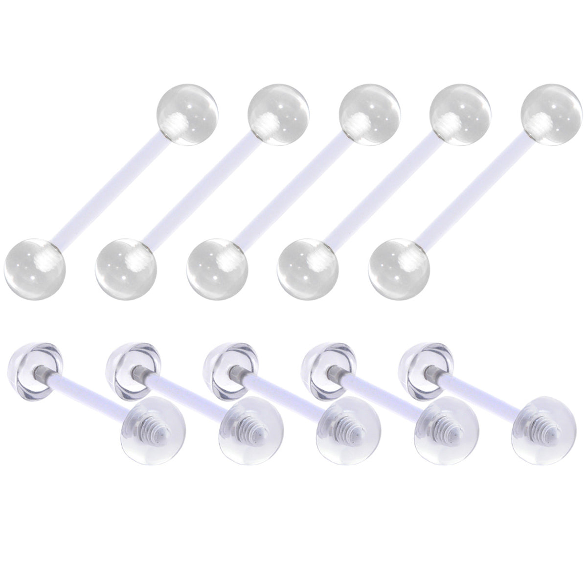 Bio-Flex Flexible Barbell Clear Retainer 14 Gauge Tongue - 10 Pack - Kruelty