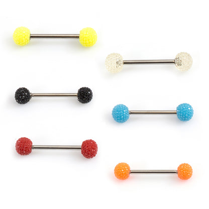 Surgical Steel 14 Gauge Tongue Barbell with Acrylic Textured Balls