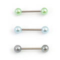 Surgical Steel 14 Gauge Tongue Barbell with Faux Pearl Balls