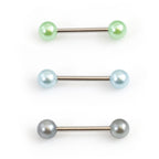 Surgical Steel 14 Gauge Tongue Barbell with Faux Pearl Balls