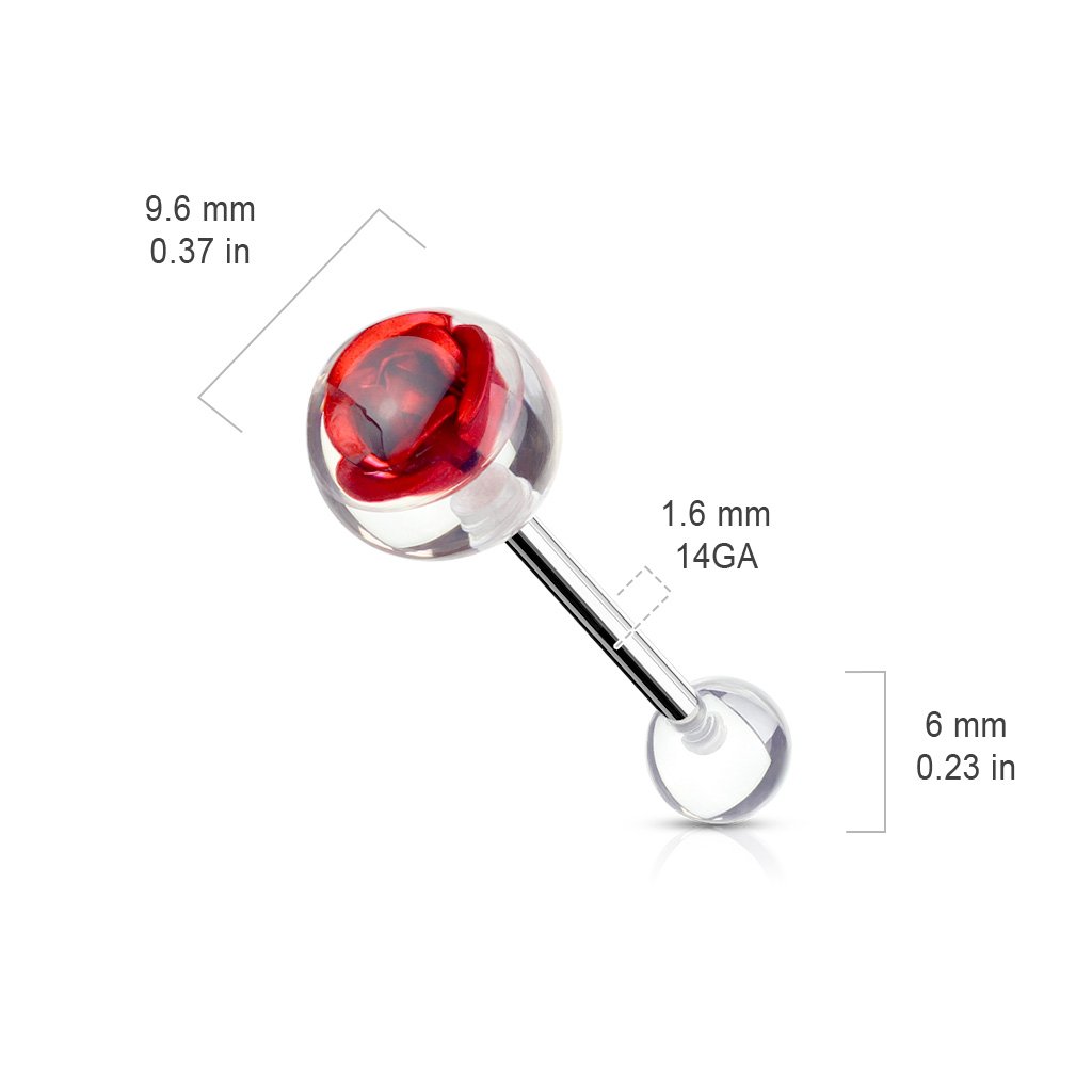 Surgical Steel 14 Gauge Tongue Barbell with Metal Rose in Clear Ball - photo 3