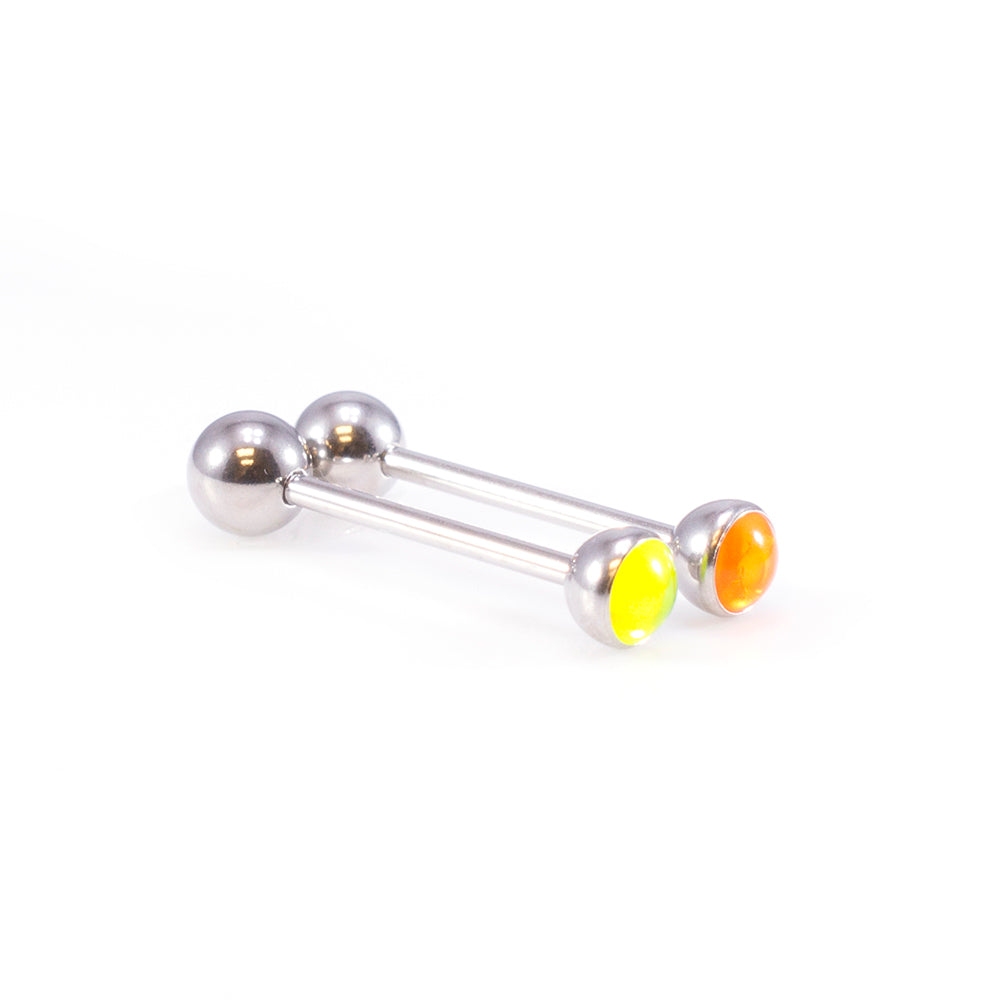 Surgical Steel 14 Gauge Tongue Barbell with UV Glow Synthetic Opal