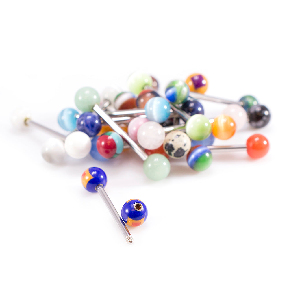 Surgical Steel Tongue Barbell Colorful Balls - 20 Pack - View 3