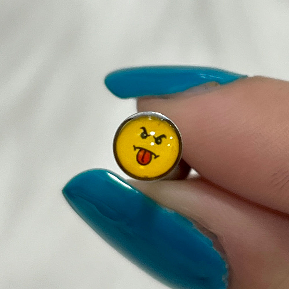 Surgical Steel 14 Gauge Tongue Barbell with Tongue Face Emoji - photo 3