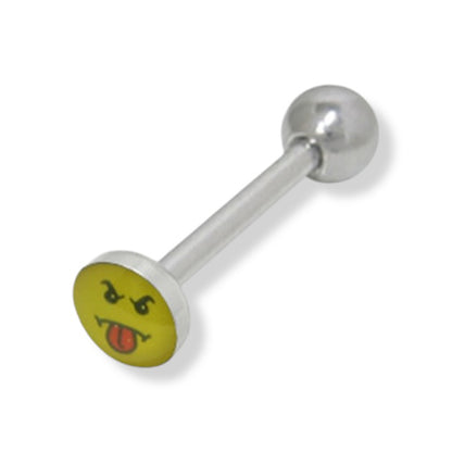 Surgical Steel 14 Gauge Tongue Barbell with Tongue Face Emoji