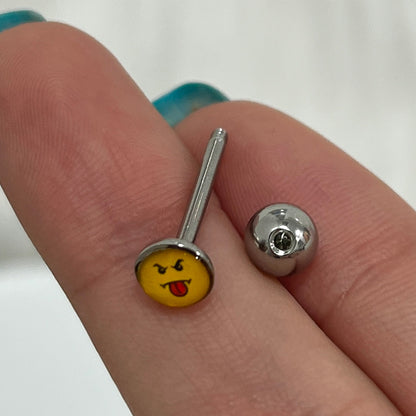 Surgical Steel 14 Gauge Tongue Barbell with Tongue Face Emoji - photo 2