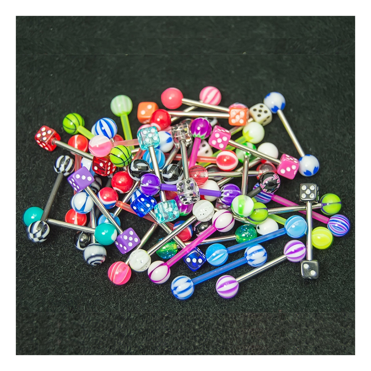 Surgical Steel Acrylic Straight Barbell 14 Gauge Tongue Ring - 50 Pack - Kruelty