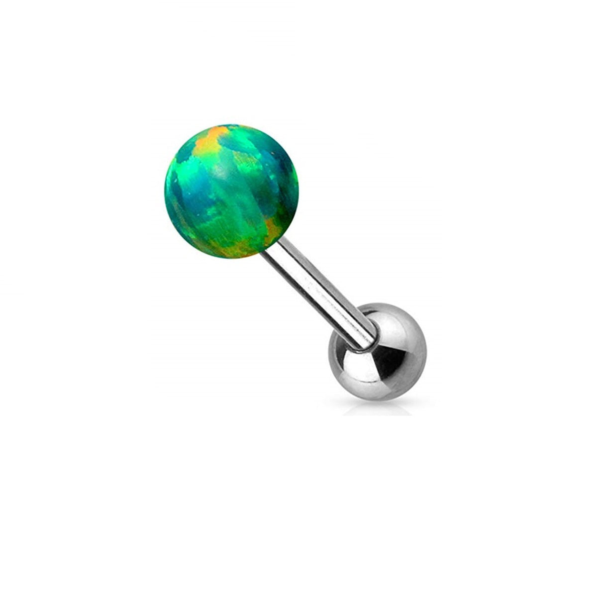 Surgical Steel Tongue Ring Straight Barbell 14 Gauge with Opal Gem - Kruelty - Photo 6