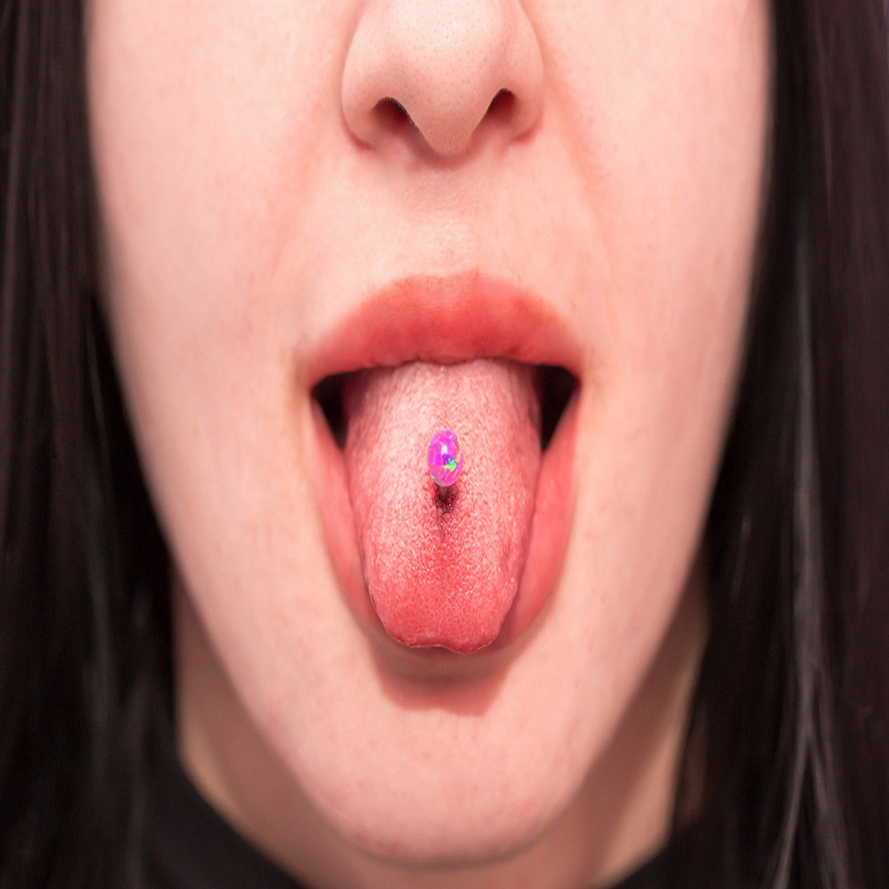 Surgical Steel Tongue Ring Straight Barbell 14 Gauge With Opal Gem