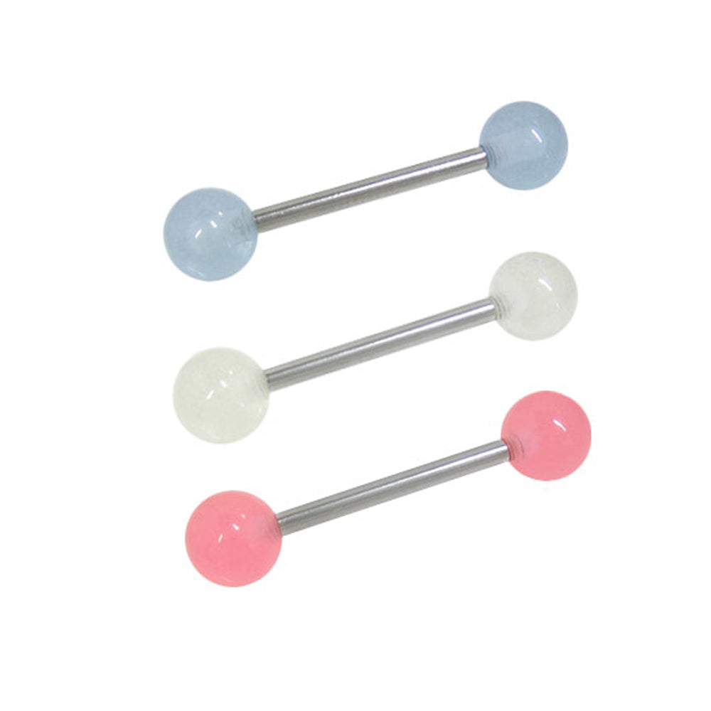 Surgical Steel 14 Gauge Tongue Barbell with Glow in the Dark Beads - photo 2