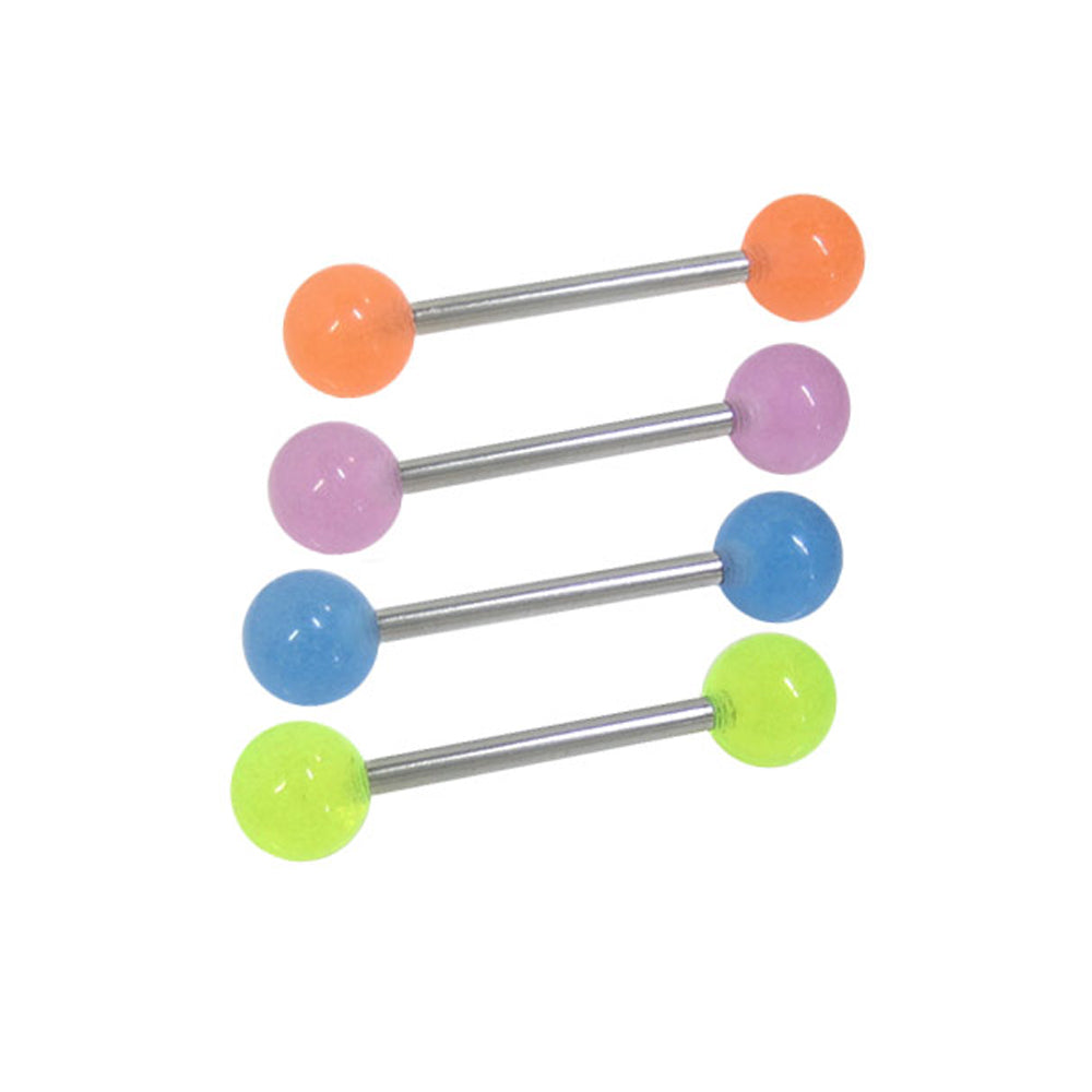 Surgical Steel 14 Gauge Tongue Barbell with Glow in the Dark Beads