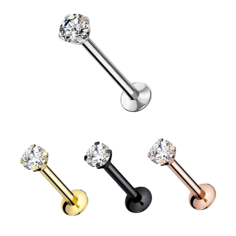 Titanium 20 Gauge Flat Back Labret Stud with CZ End