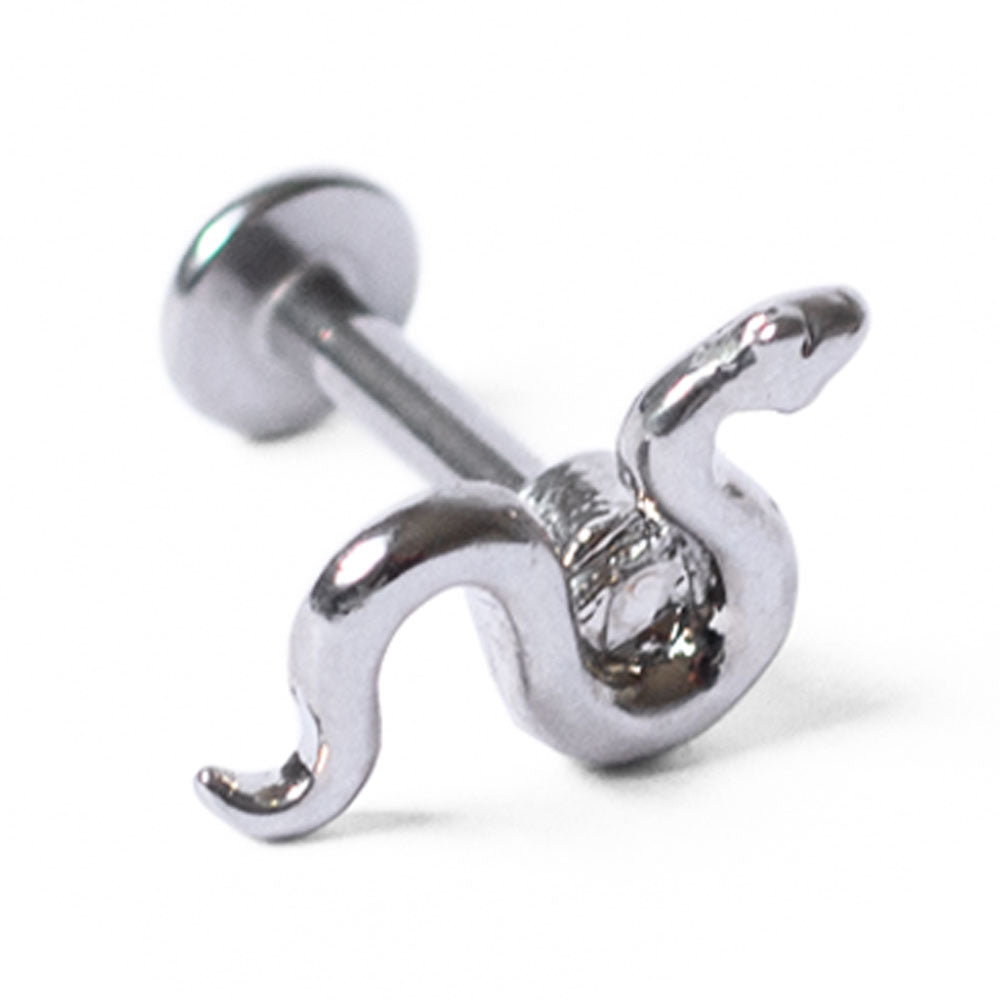Surgical Steel 14 Gauge Flat Back Labret Stud with CZ Snake Top