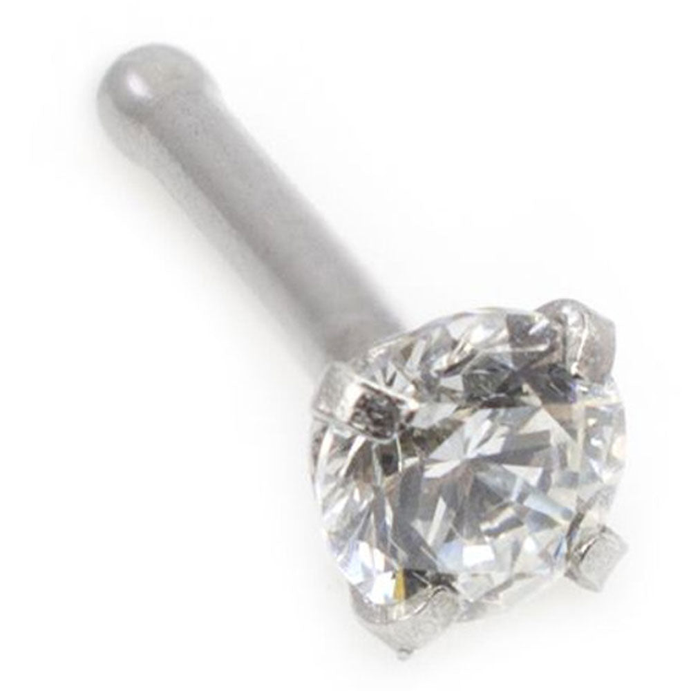 14K White Gold 20 Gauge Nose Bone Stud with 2mm Diamond - photo 5