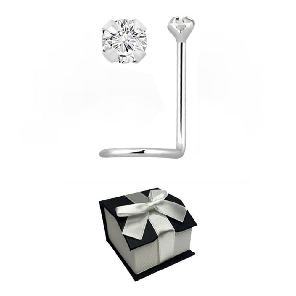 14K Solid White Gold 22 Gauge Nose Screw with 1.5mm Diamond - photo 4