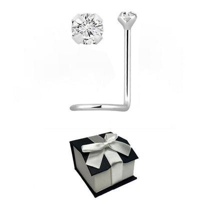 14K Solid White Gold 22 Gauge Nose Screw with 1.5mm Diamond - photo 4