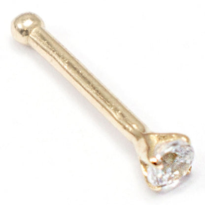 14K Solid Gold 20 Gauge Nose Bone Stud with 2mm Diamond - photo 5