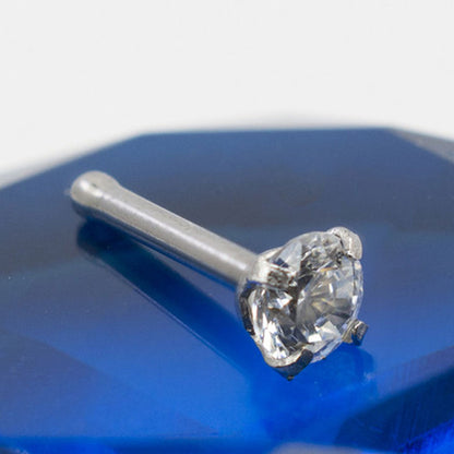 14K White Gold 18 Gauge Nose Bone Stud with 2mm Diamond - photo 2