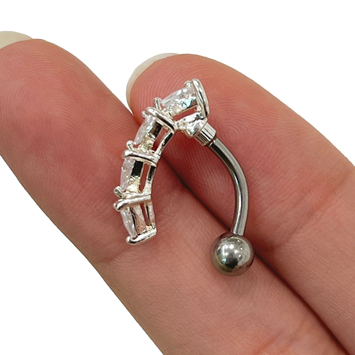 Surgical Steel Reverse Belly Button Ring Triangle CZ 14 Gauge 10mm