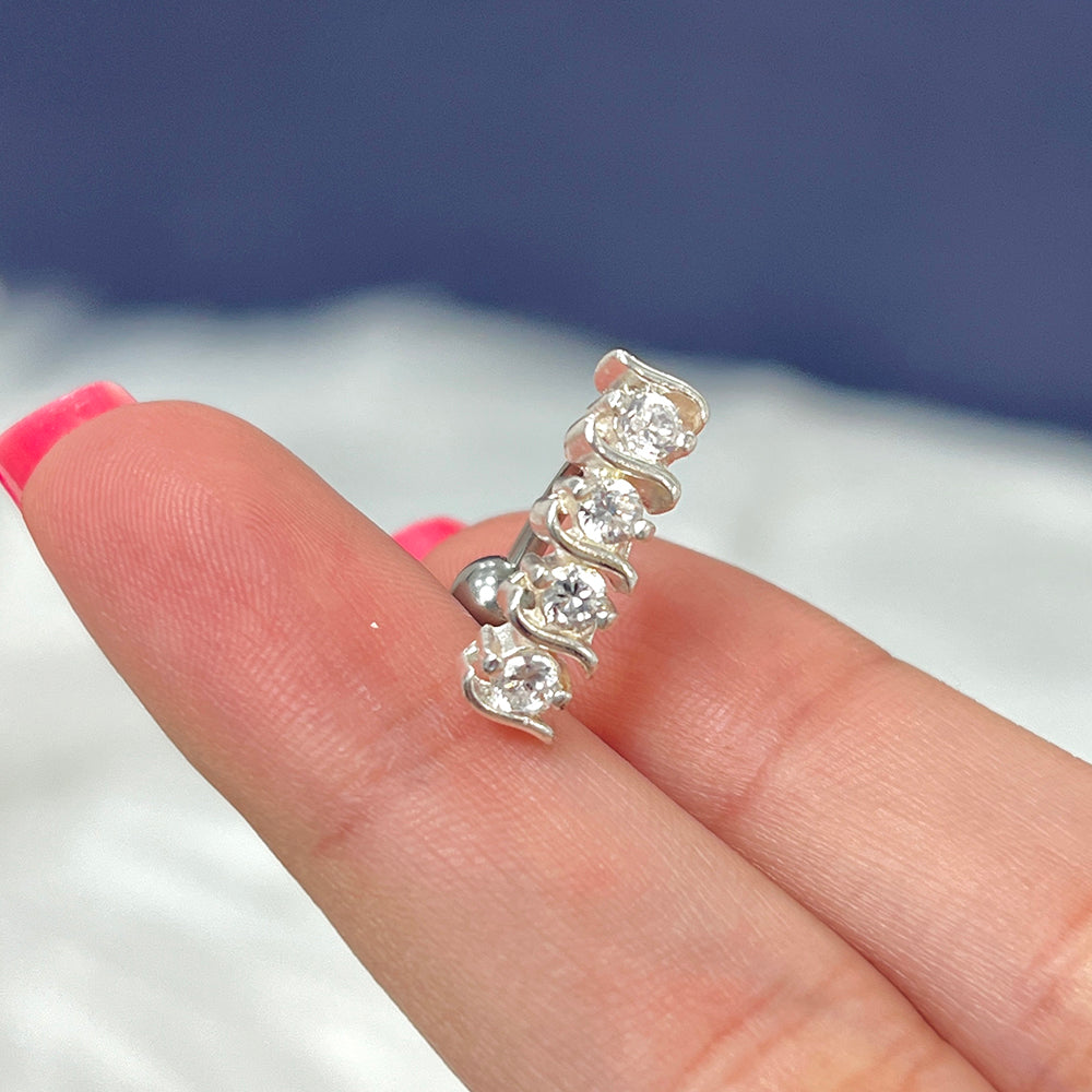 Surgical Steel 14 Gauge Reverse Belly Ring with Prong CZ - photo 4