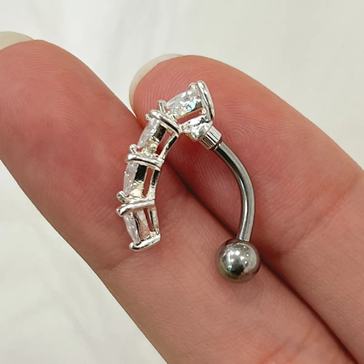 Surgical Steel Reverse Belly Button Ring Triangle CZ 14 Gauge 10mm