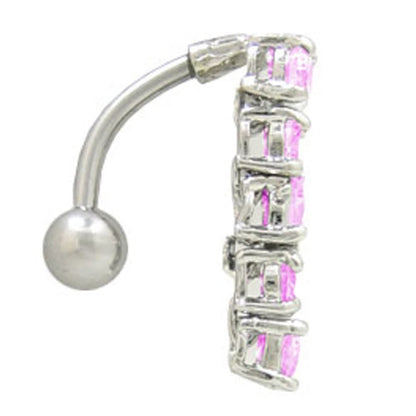 Surgical Steel 14 Gauge Reverse Belly Ring with Pink CZ Vertical Drop - photo 2