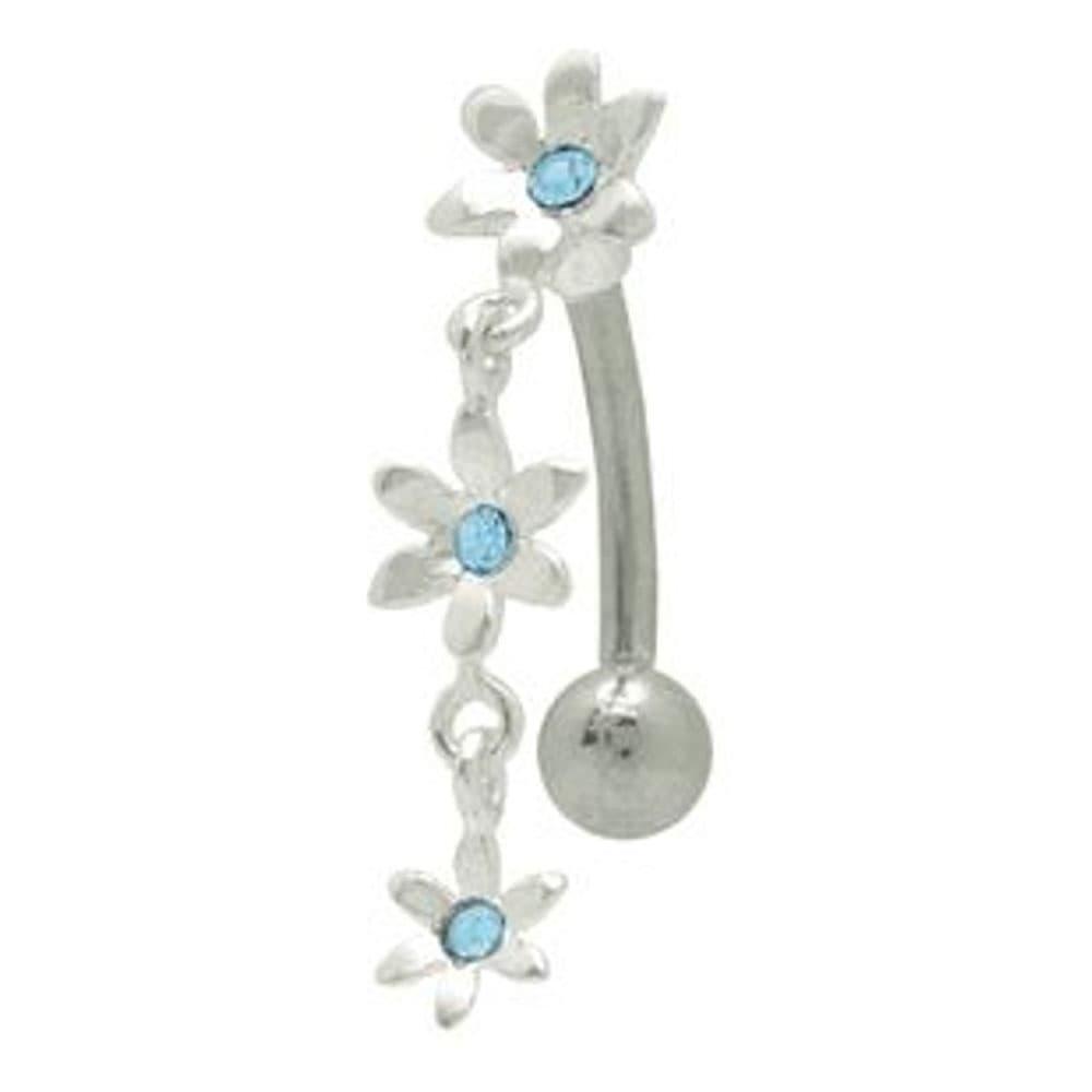 Surgical Steel 14 Gauge Belly Button Ring with CZ Star Flower