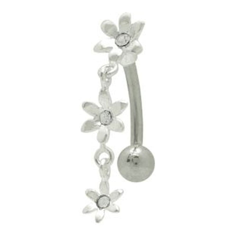 Surgical Steel 14 Gauge Belly Button Ring with CZ Star Flower
