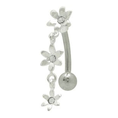 Surgical Steel 14 Gauge Belly Button Ring with CZ Star Flower