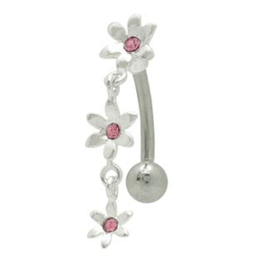 Surgical Steel 14 Gauge Belly Button Ring with CZ Star Flower