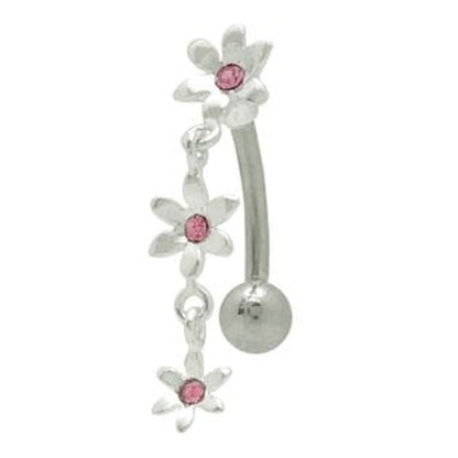 Surgical Steel 14 Gauge Belly Button Ring with CZ Star Flower